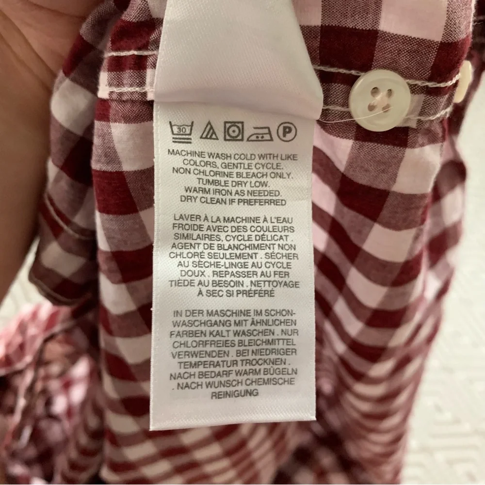 J. Crew Plaid Gingham Checkered Long Sleeve Button Down Men's Red Shirt Large